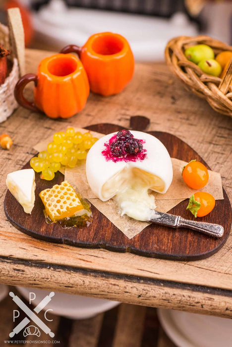 Dollhouse Miniature Autumn Pumpkin Cheese Board with Fruit and Brie - 1:12 Dollhouse Miniature Cheese Board