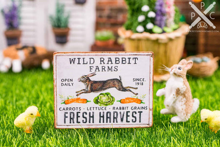 Dollhouse Miniature Wild Rabbit Farms Sign - Decorative Easter Sign - 1:12 Dollhouse Miniature Spring Sign