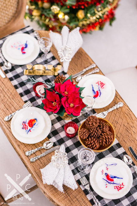 Dollhouse Miniature Winter Birds Christmas Decorative Plates - Large - Set of 4 - 1:12 Dollhouse Miniature Christmas Plates
