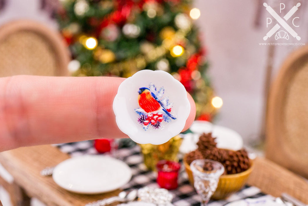 Dollhouse Miniature Winter Birds Christmas Decorative Plates - Large - Set of 4 - 1:12 Dollhouse Miniature Christmas Plates