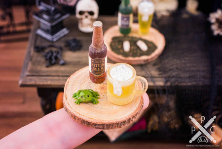 Dollhouse Miniature Witch's Brew Beer and Toad Set