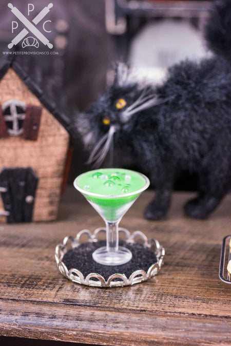 Dollhouse Miniature Witch's Brew Halloween Martini on Tray - 1:12 Dollhouse Miniature Cocktail