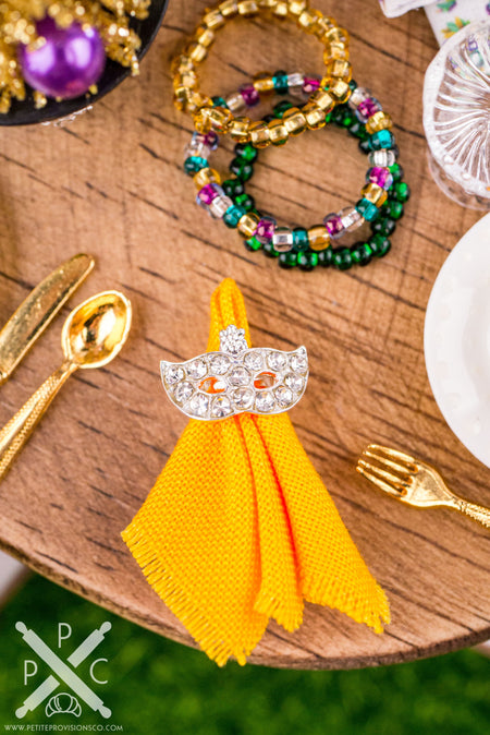 Dollhouse Miniature Mardi Gras Mask and Yellow Cloth Napkins - Set of 4 - 1:12 Dollhouse Miniature Holiday Napkins